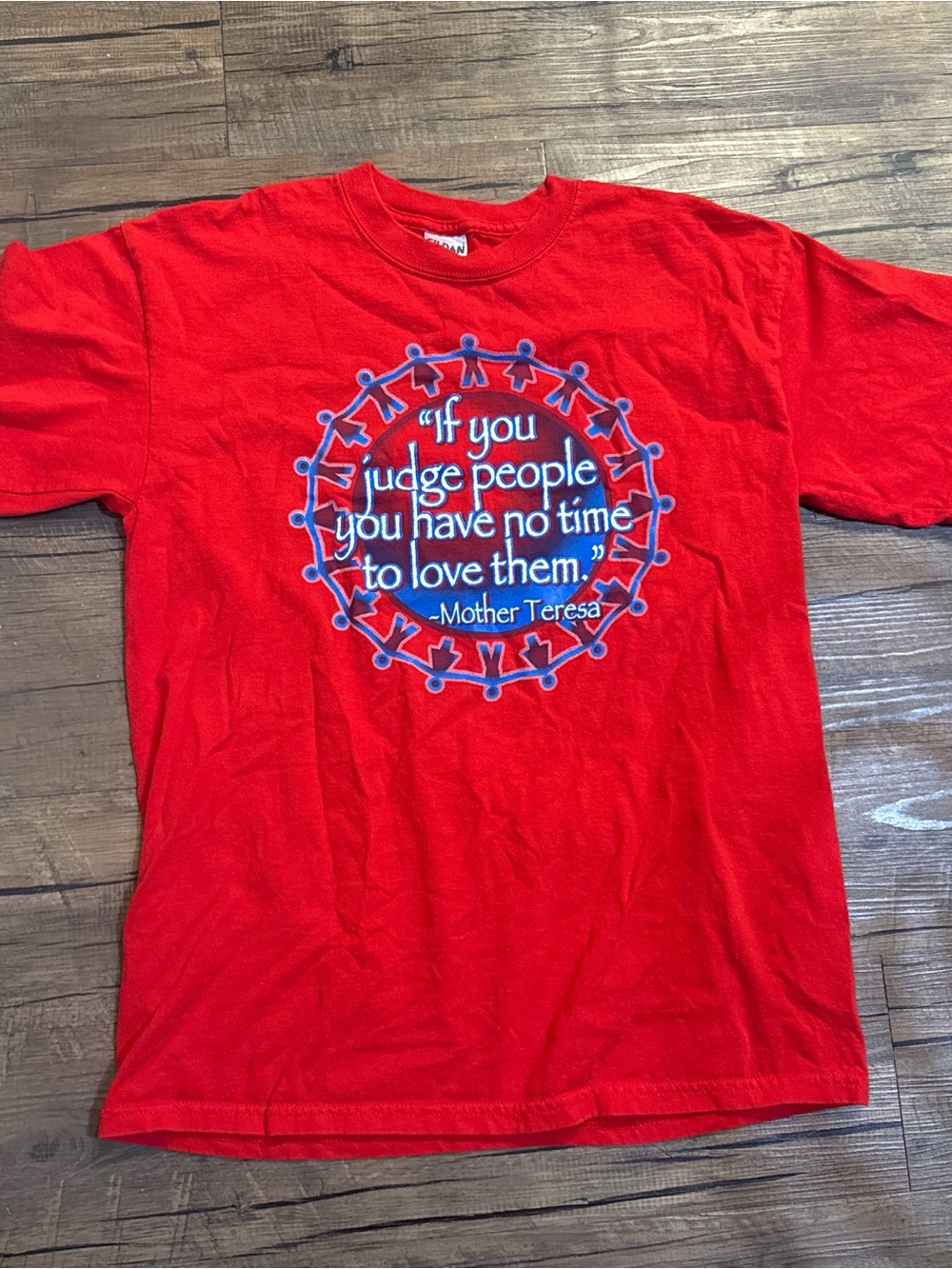 Gildan Red Tee with Blue & White Quote Graphic